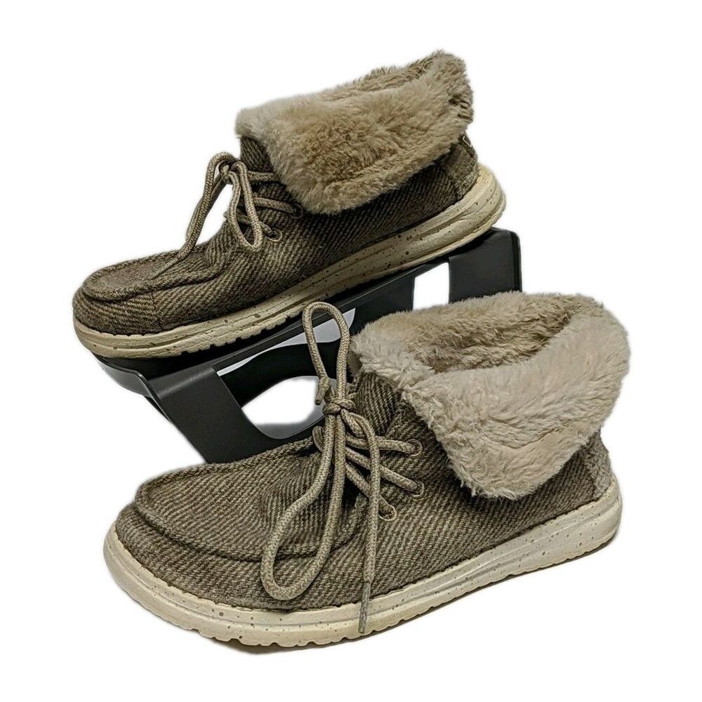 Hey Dude Wendy Fold Nut Shoes US M6 W8 Ankle Booties Faux Fair Lined Shoes